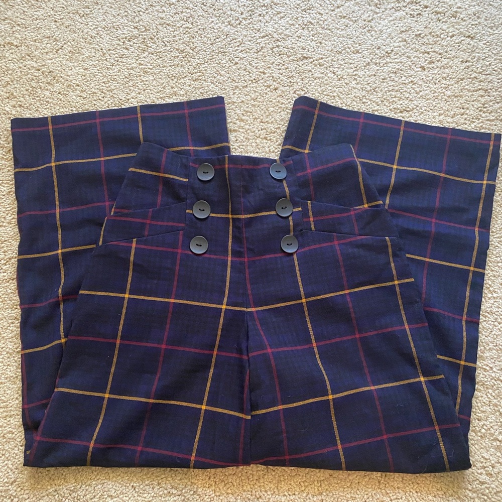 Wide Leg Crop Plaid Pants